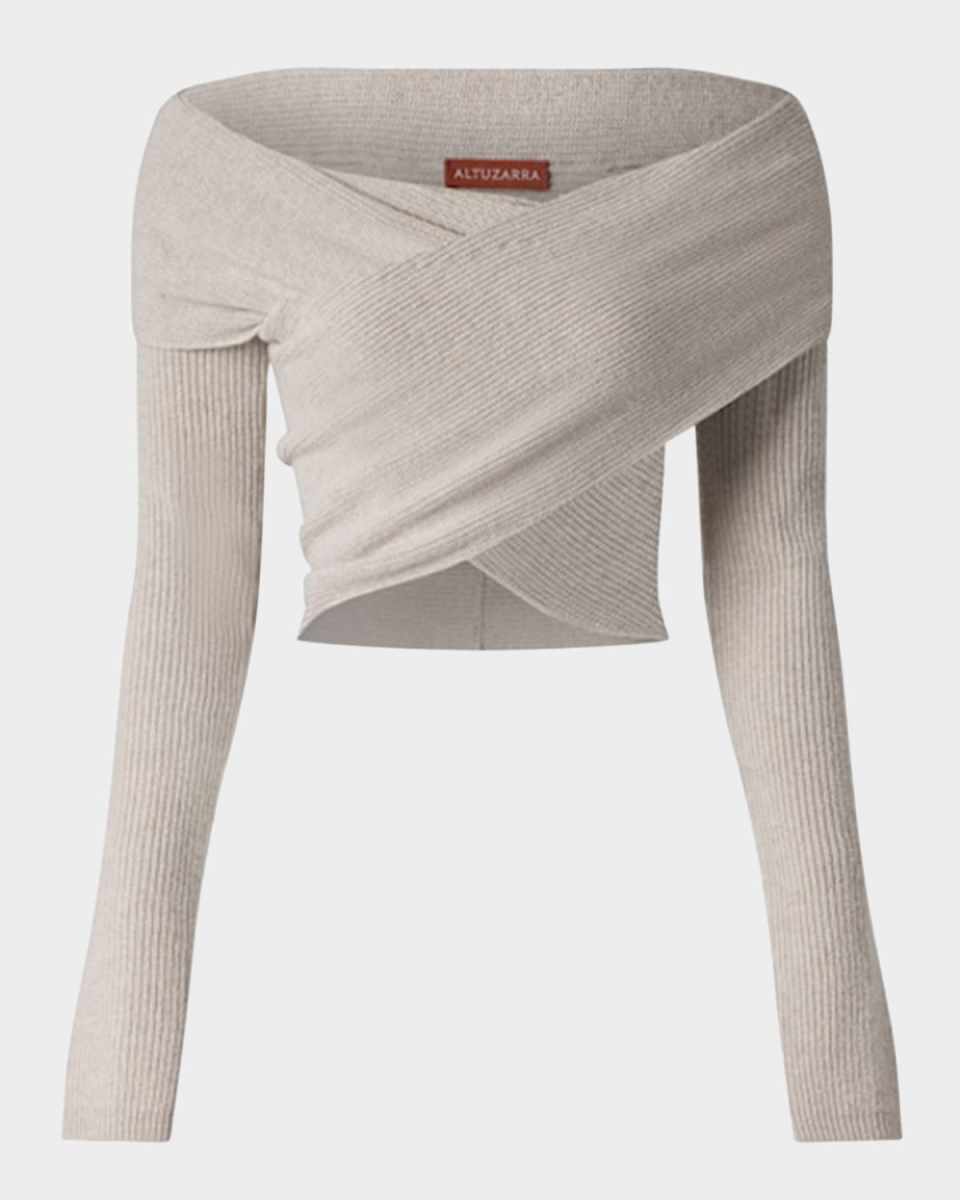 Mimi Off-Shoulder Wrap Wool Cashmere Sweater